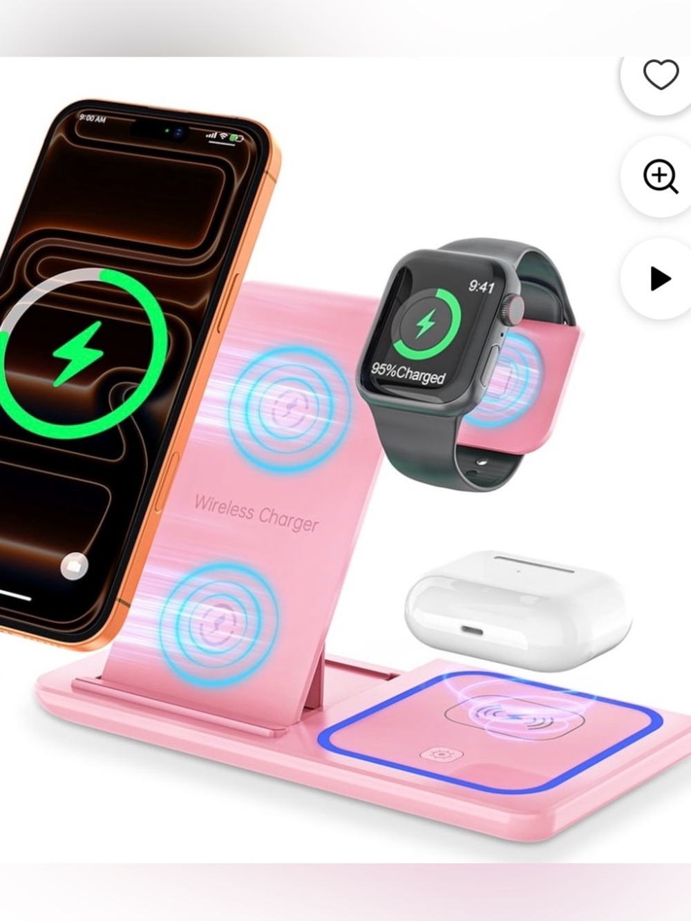 3-in-1 Pink Charging Station for Phone, Watch & Earbuds